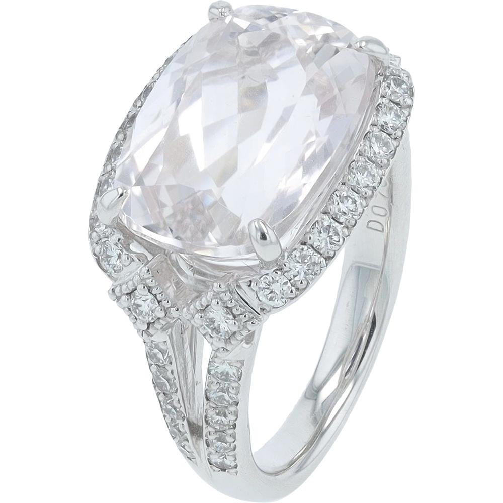 18K White Gold 8.22 Carat Kunzite and Diamond Halo Ring - 0.70 Carat Total Diamond Weight