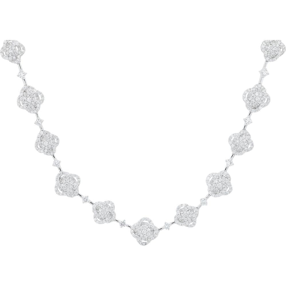 18K White Gold 9.50 Total Carat Weight Floral Diamond Necklace