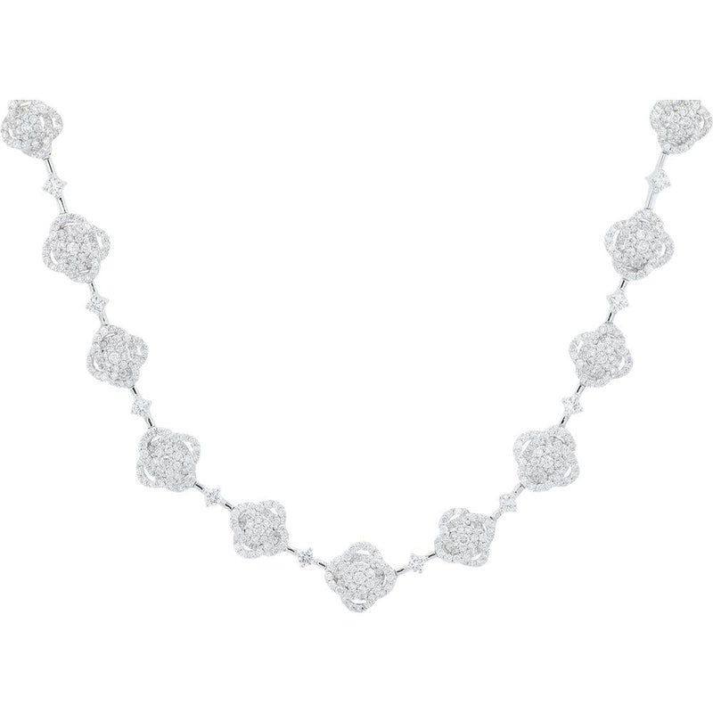 18K White Gold 9.50 Total Carat Weight Floral Diamond Necklace