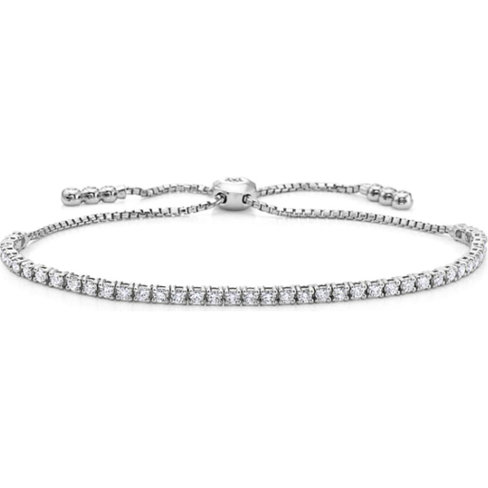 18K White Gold Adjustable Tennis Bracelet with Round Diamonds by Afarin