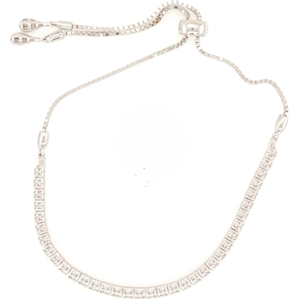 18K White Gold Adjustable Tennis Bracelet with Round Diamonds by Afarin
