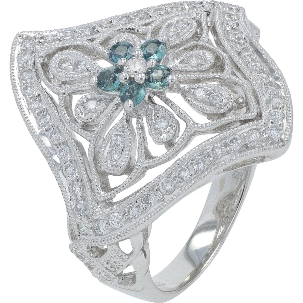 18K White Gold Alexandrite Ring with 0.33 Carat Diamond Accents in Platinum 900 - 0.15 Carat Total Alexandrite Weight