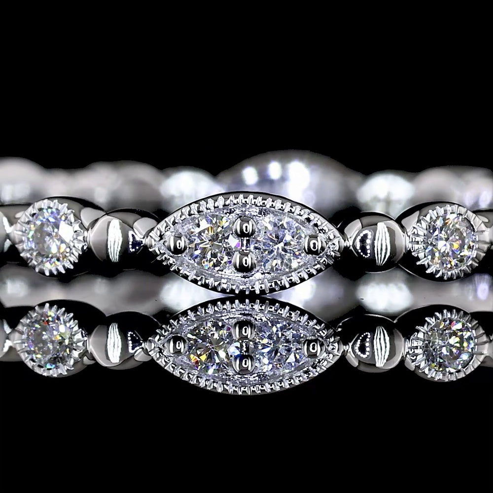18K White Gold Alternating Eternity Band with Round Brilliant Cut Lab Diamonds - 0.21 Carats Total Diamond Weight - Covaloro Fine Jewelry