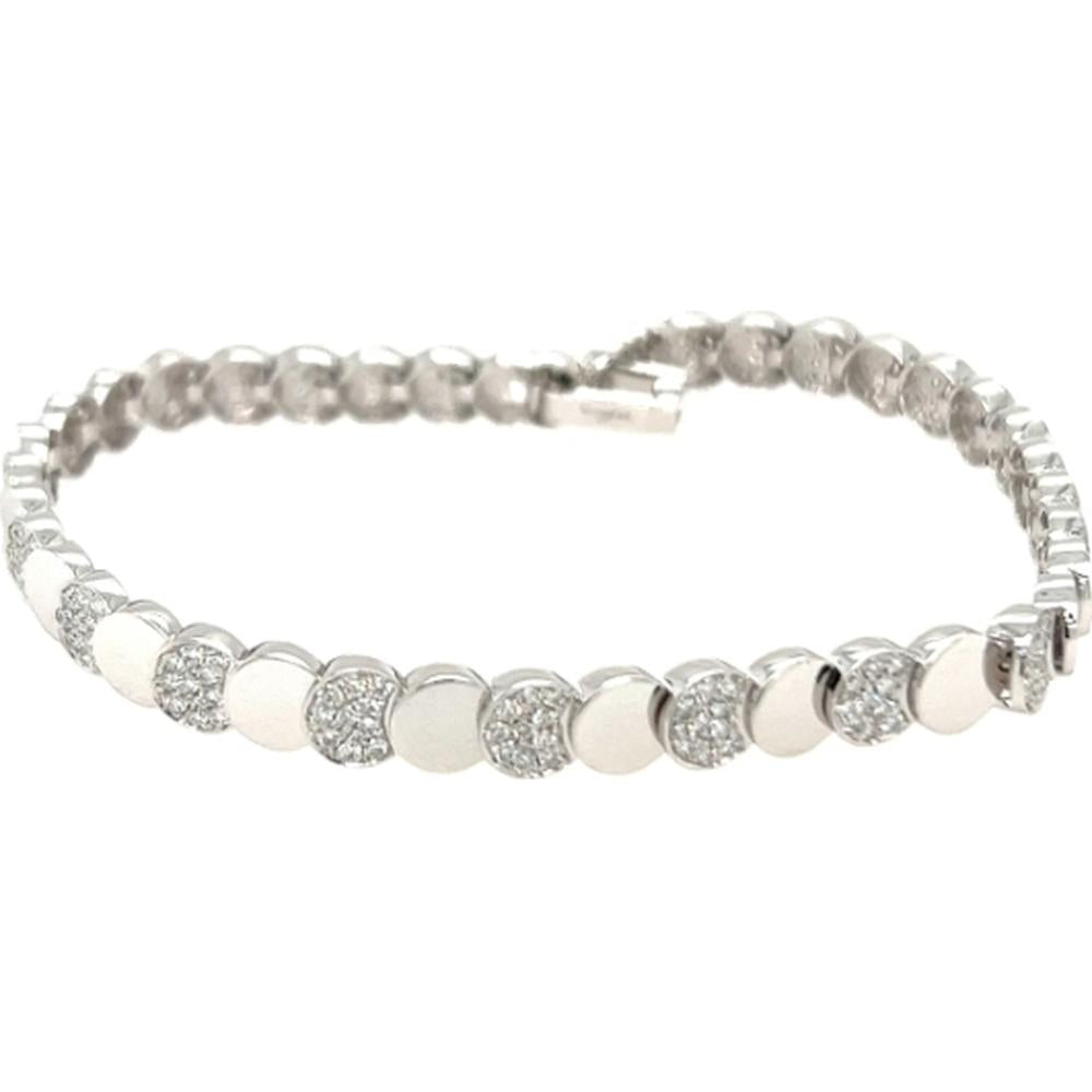 18K White Gold Alternating Polished Circle and Diamond Link Bracelet by Afarin