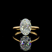 18K White Gold and Platinum Oval Cut Lab Diamond Hidden Halo Ring - 3.18 Carat Total Weight, D VVS2 - Covaloro Fine Jewelry