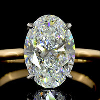 18K White Gold and Platinum Oval Cut Lab Diamond Hidden Halo Ring - 3.18 Carat Total Weight, D VVS2 - Covaloro Fine Jewelry