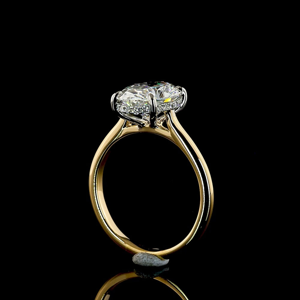 18K White Gold and Platinum Oval Cut Lab Diamond Hidden Halo Ring - 3.18 Carat Total Weight, D VVS2 - Covaloro Fine Jewelry