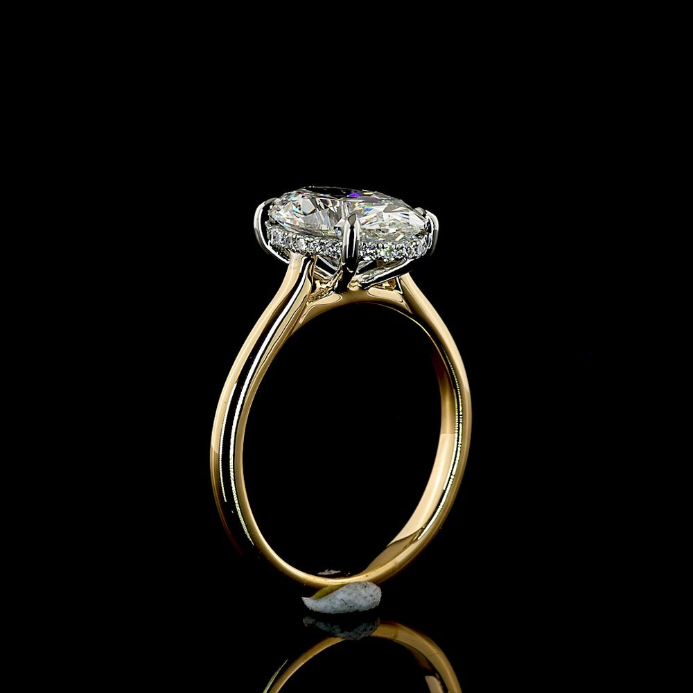18K White Gold and Platinum Oval Cut Lab Diamond Hidden Halo Ring - 3.18 Carat Total Weight, D VVS2 - Covaloro Fine Jewelry