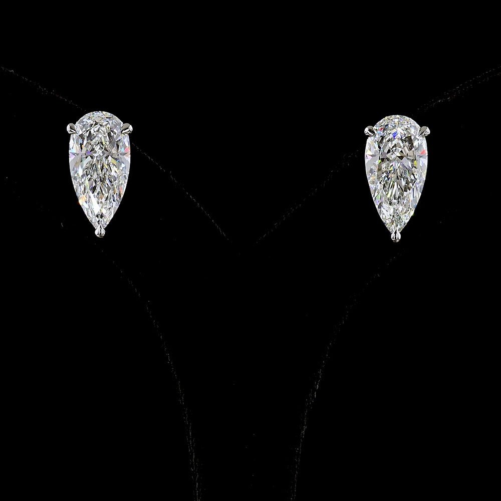 18K White Gold & Platinum Pear Shape Martini Diamond Stud Earrings with Lab Grown F VS1 Diamonds - 11.37 Carat Total Weight - Covaloro Fine Jewelry