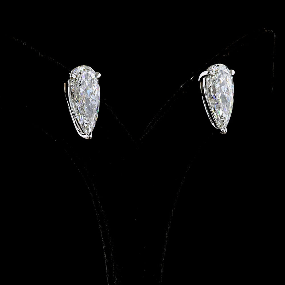 18K White Gold & Platinum Pear Shape Martini Diamond Stud Earrings with Lab Grown F VS1 Diamonds - 11.37 Carat Total Weight - Covaloro Fine Jewelry