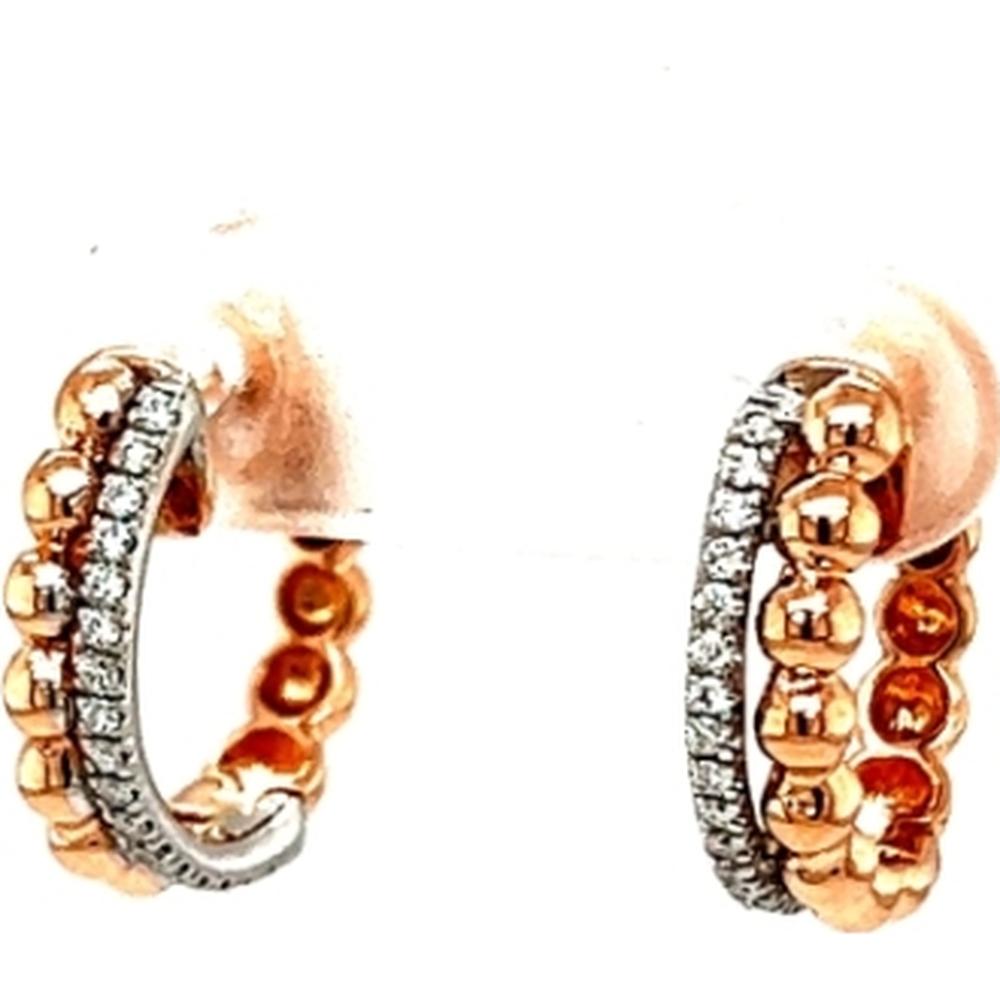 18K White Gold and Rose Gold Diamond Huggie Earrings by Afarin
