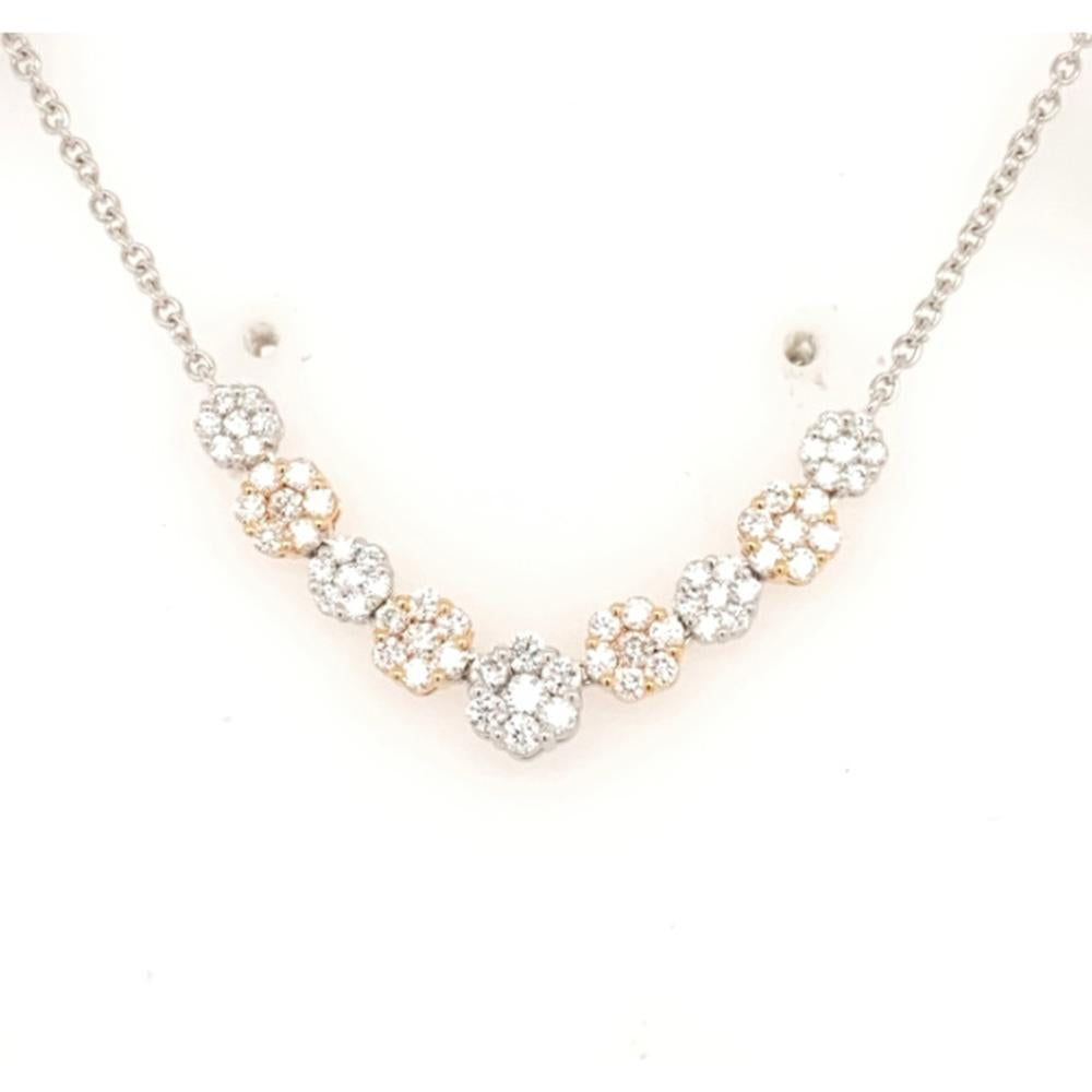 18K White Gold and Rose Gold Floral Diamond Cluster Necklace by Afarin