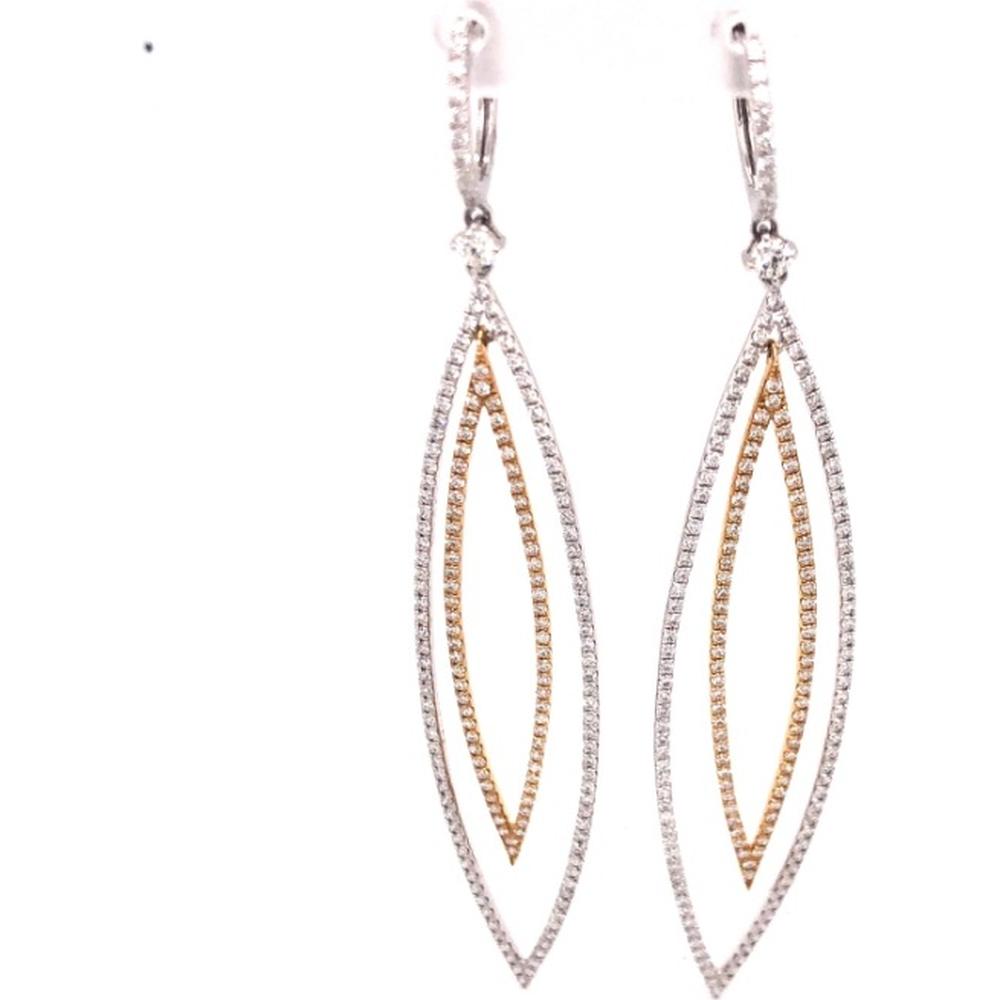18K White Gold and Rose Gold Open Marquise Diamond Drop Earrings with Diamond Leverback Tops by Afarin