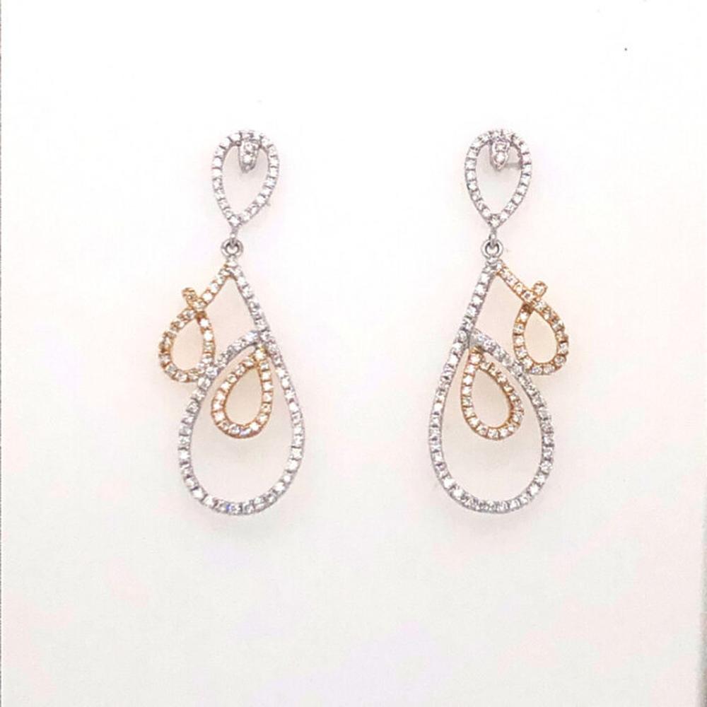 18K White Gold and Rose Gold Open Teardrop Drop Earrings with Diamond Accents by Afarin