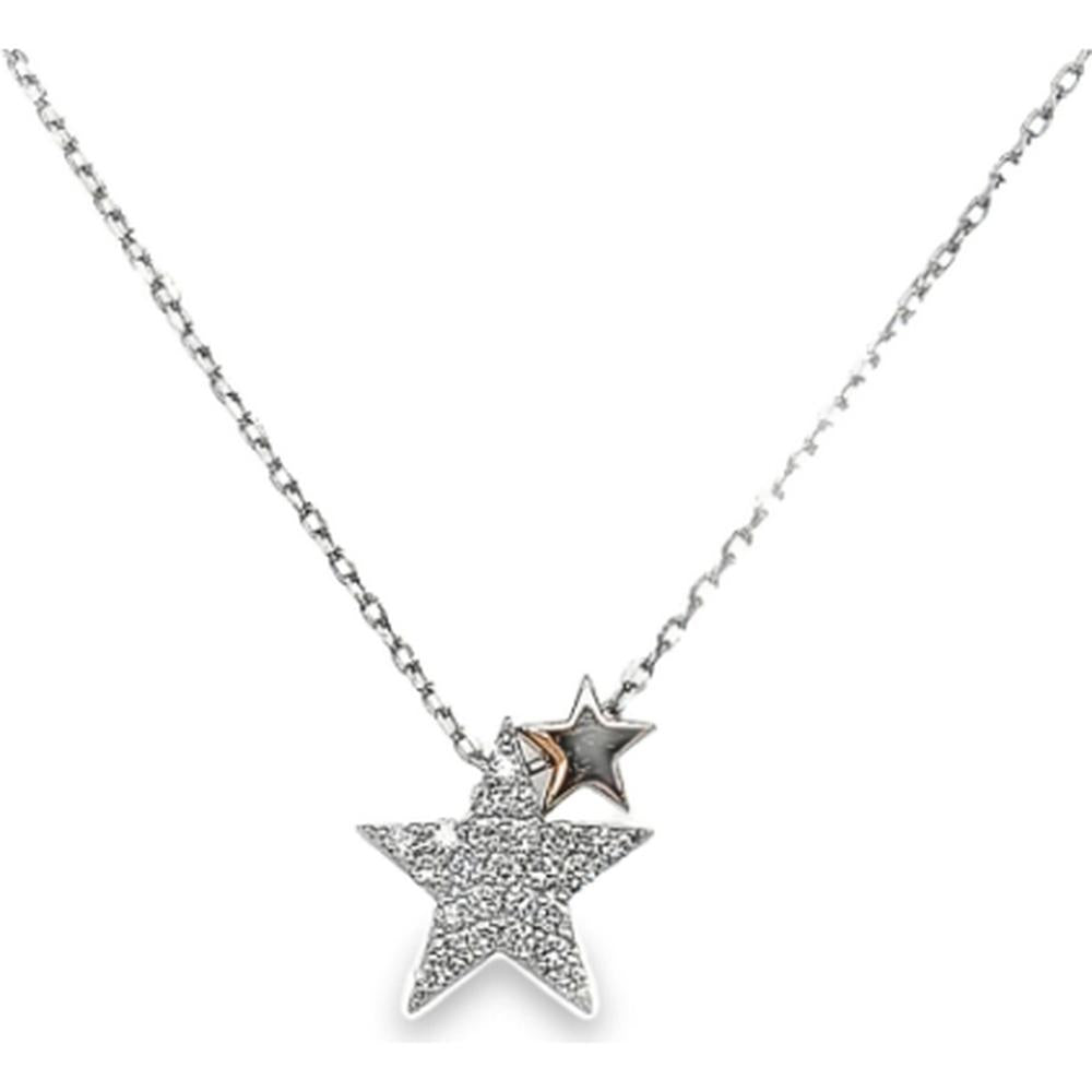18K White Gold and Rose Gold Star Pendant Necklace with Diamond Pavé Motif by Afarin