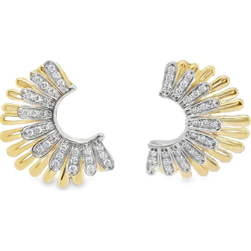 18K White Gold and Yellow Gold Contemporary Open Fan Diamond Earrings by Afarin
