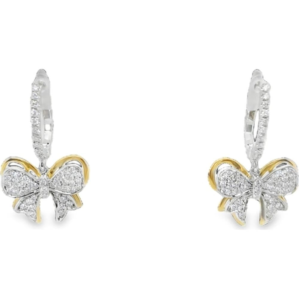 18K White Gold and Yellow Gold Diamond Bow Drop Earrings by Afarin