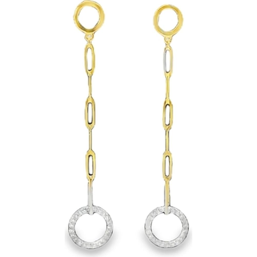 18K White Gold and Yellow Gold Diamond Circle Drop Earrings by Afarin
