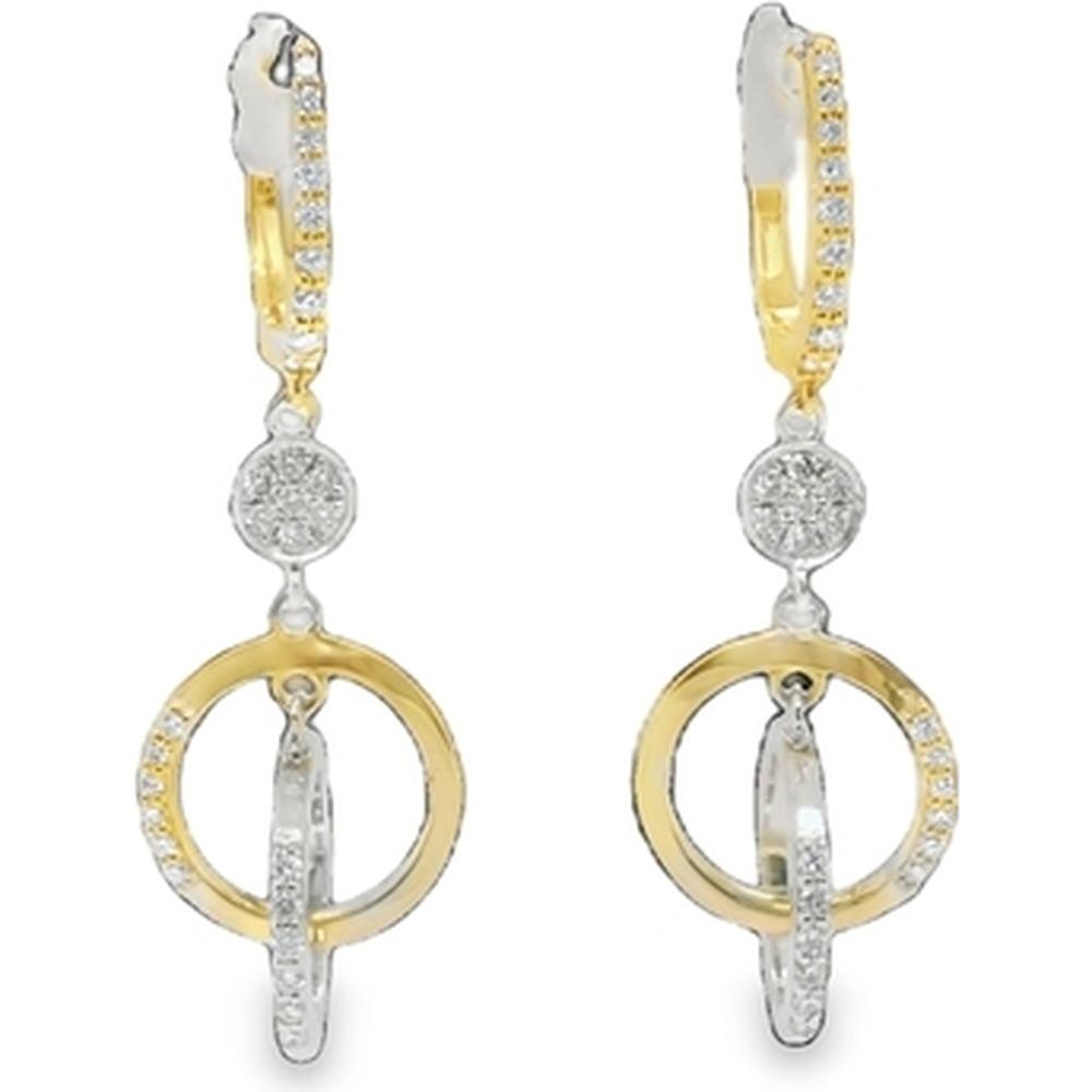 18K White Gold and Yellow Gold Diamond Drop Earrings with Geometric Open Circle Design by Afarin