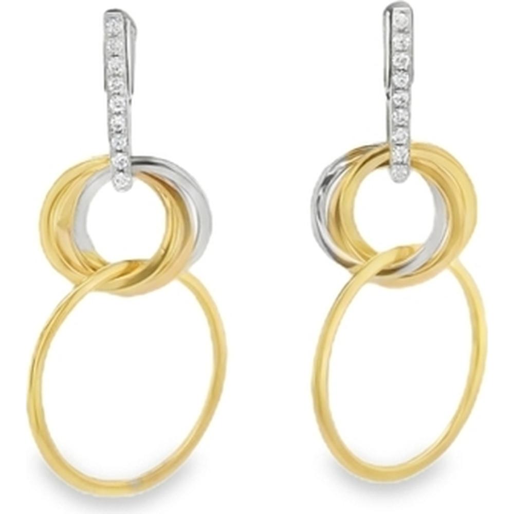 18K White Gold and Yellow Gold Diamond Interlocking Circle Drop Earrings by Afarin