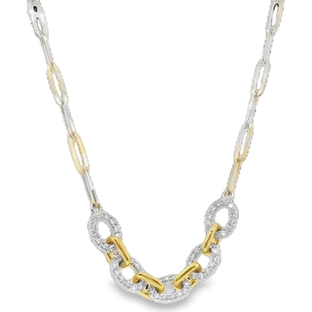 18K White Gold and Yellow Gold Fancy Link Diamond Necklace by Afarin