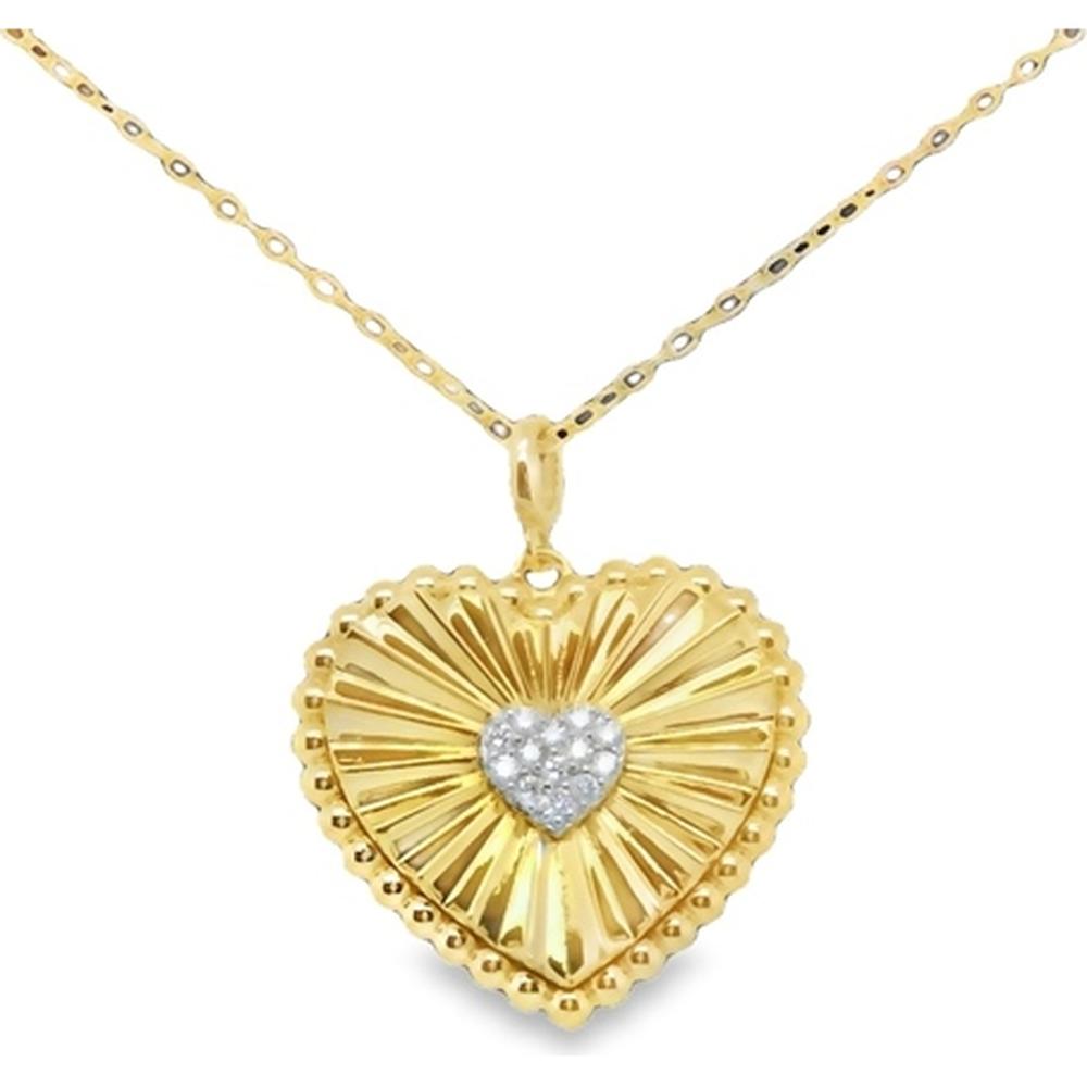 18K White Gold and Yellow Gold Heart Pendant Necklace with Center Diamond Heart Accent by Afarin