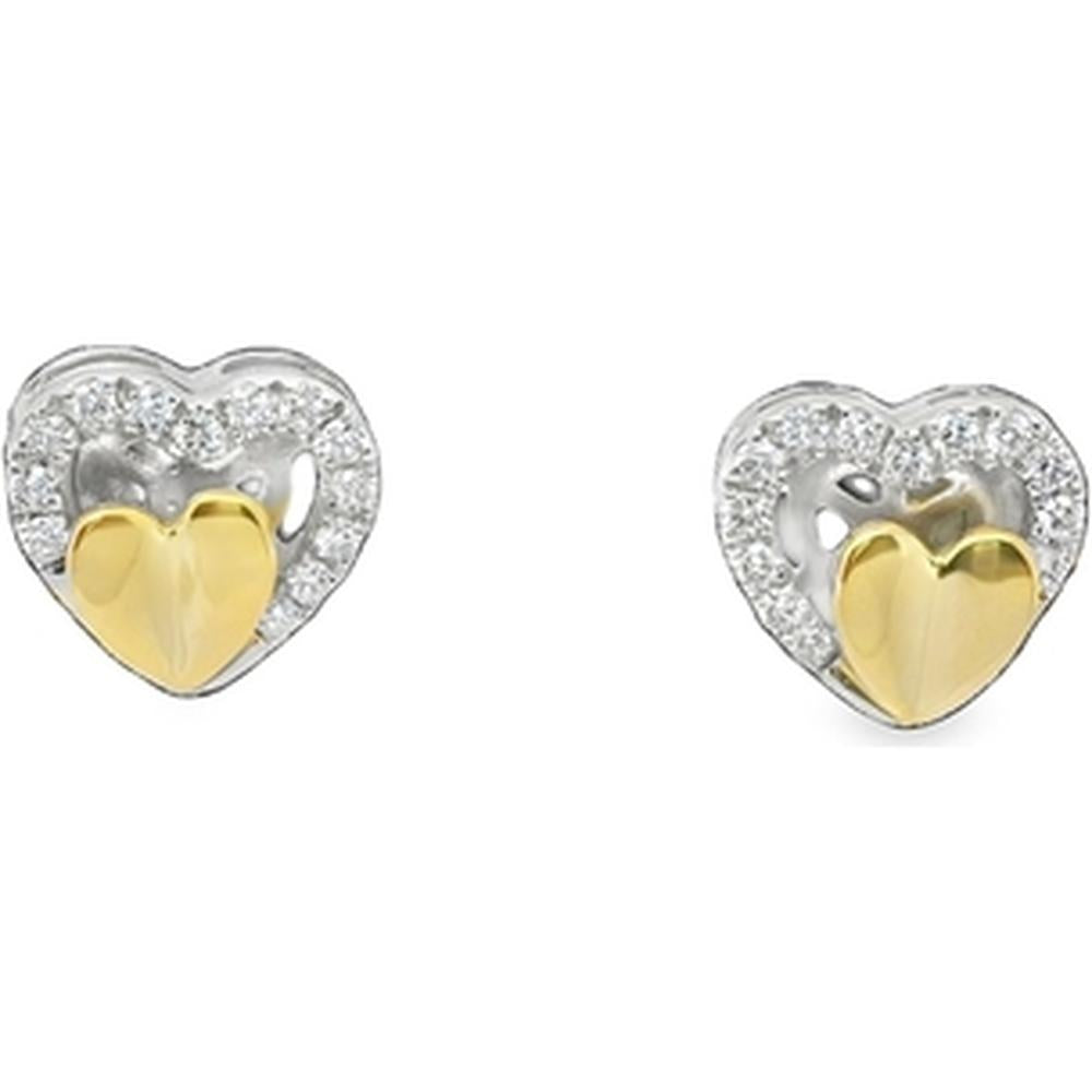 18K White Gold and Yellow Gold Heart Stud Earrings with Diamond Accents by Afarin