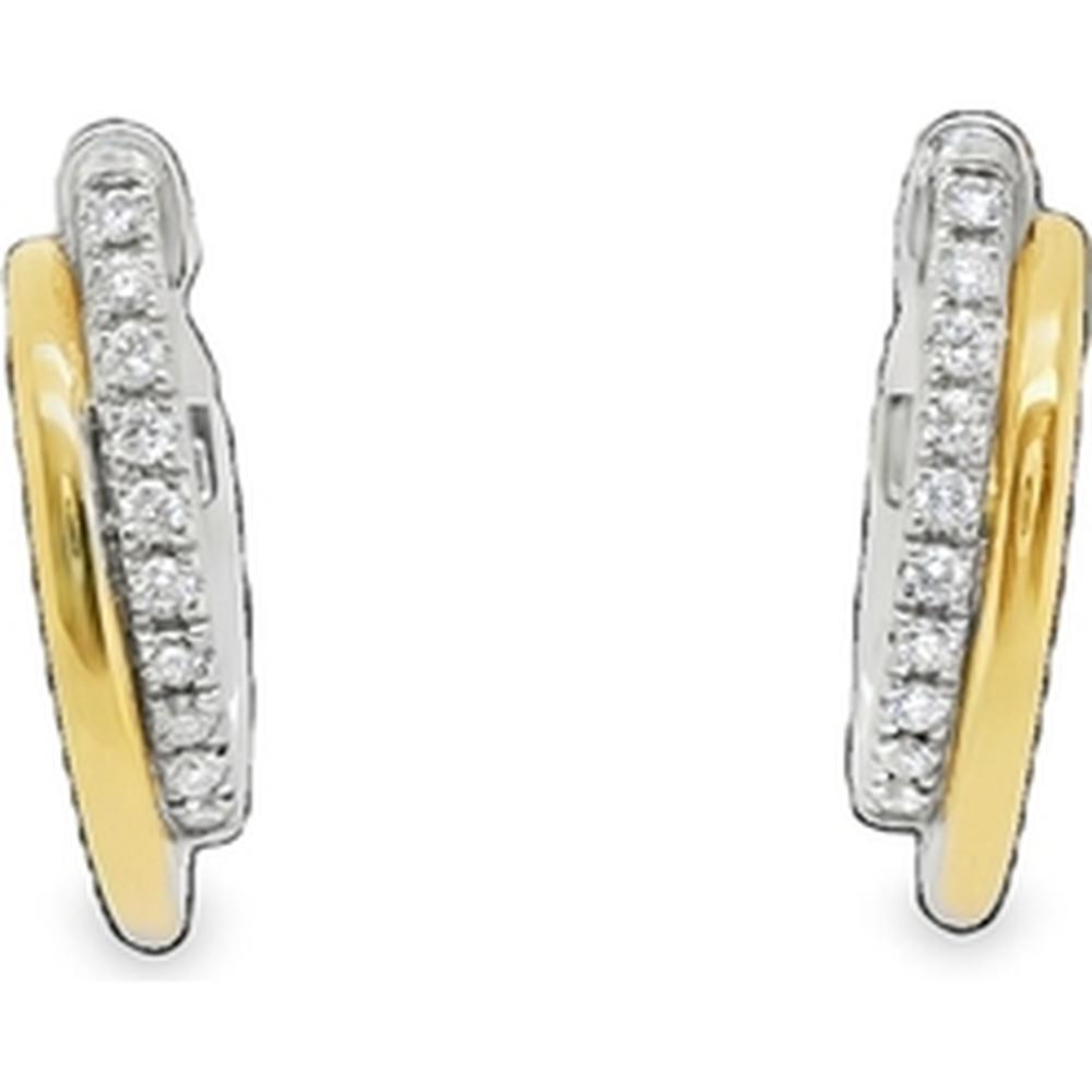 18K White Gold and Yellow Gold Huggie Earrings with Diamond Accents by Afarin