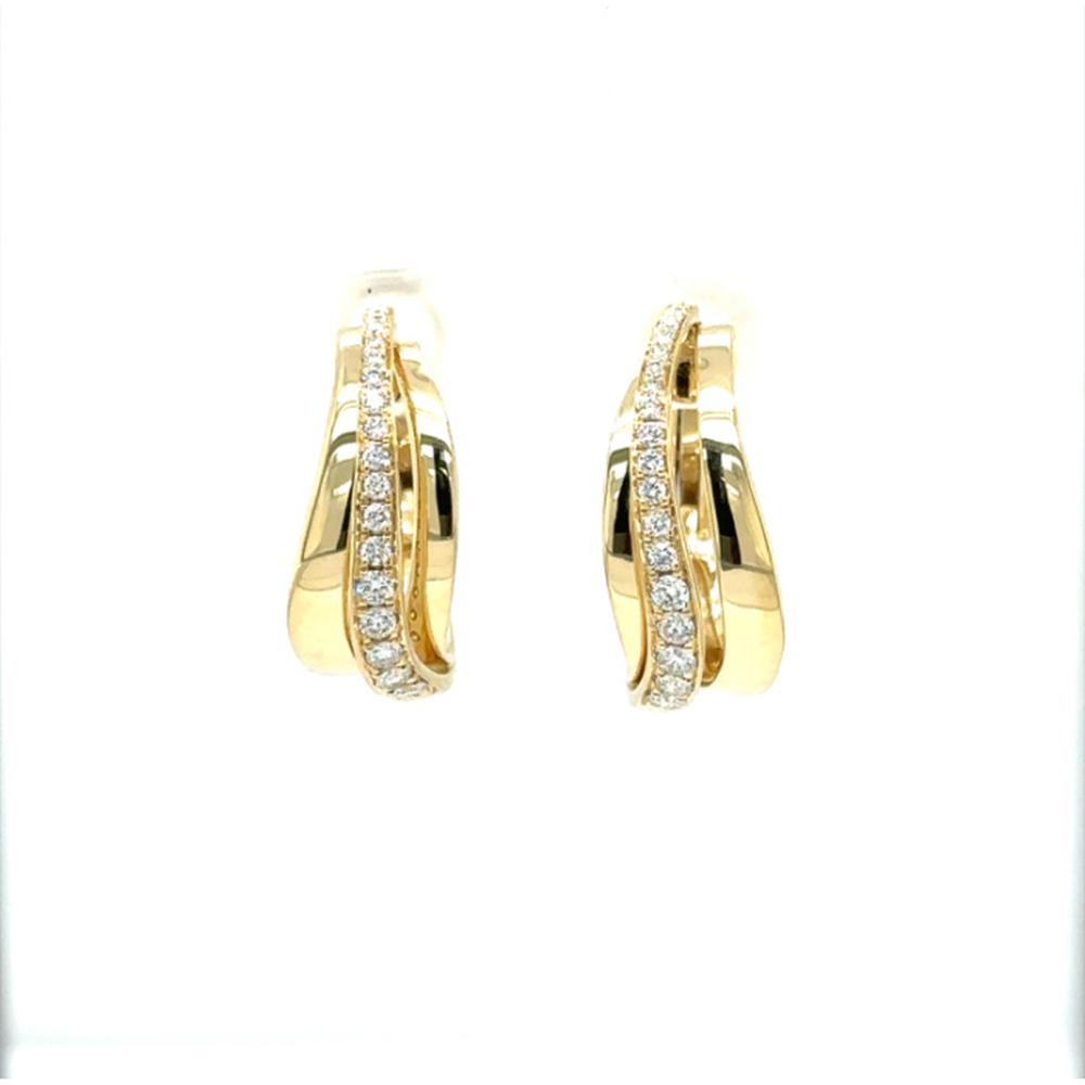 18K White Gold and Yellow Gold Huggie Earrings with Round Diamonds by Afarin