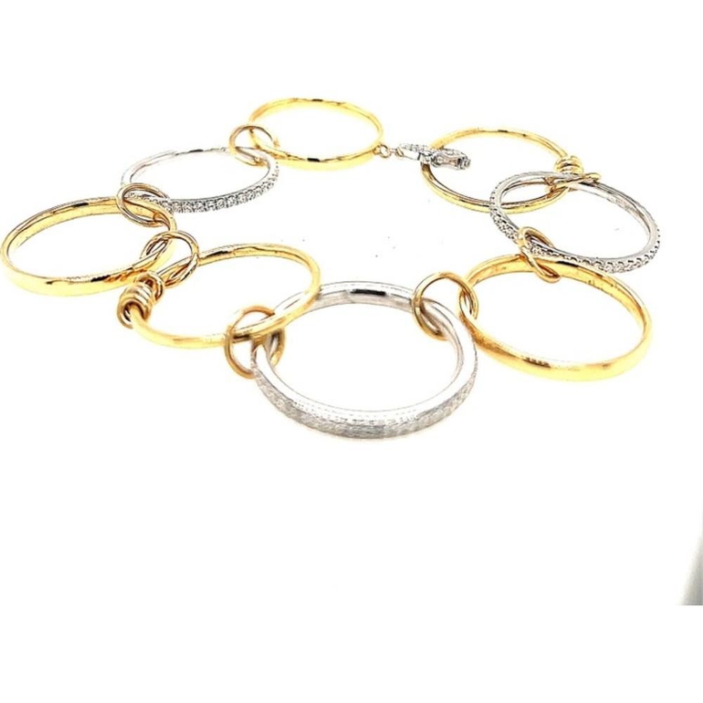 18K White Gold and Yellow Gold Oval Link Bracelet with Diamond Accents by Afarin