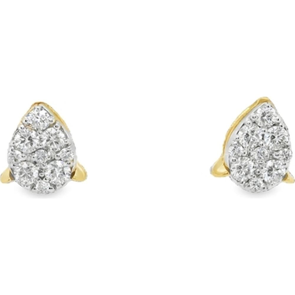 18K White Gold and Yellow Gold Pear Shape Diamond Cluster Stud Earrings by Afarin