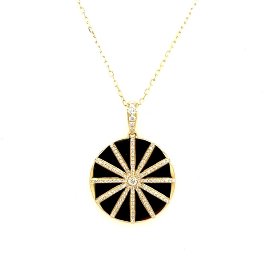 18K White Gold and Yellow Gold Round Diamond Starburst Pendant Necklace by Afarin