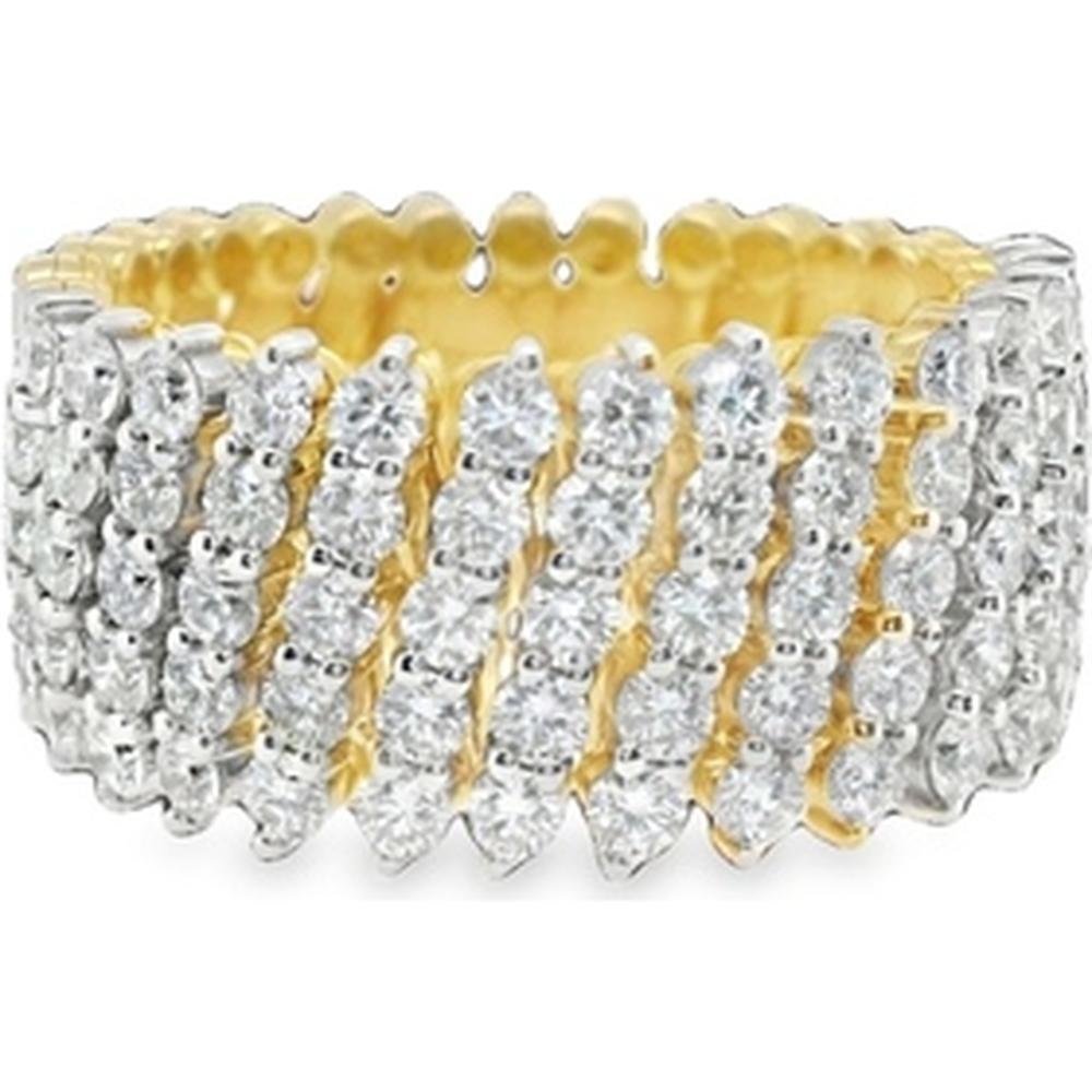 18K White Gold and Yellow Gold Wide Diamond Band Ring with Round Diamonds by Afarin