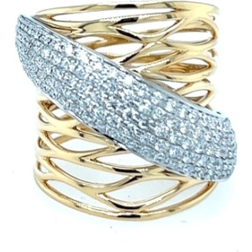 18K White Gold & Yellow Gold Wide Openwork Diamond Ring by Afarin