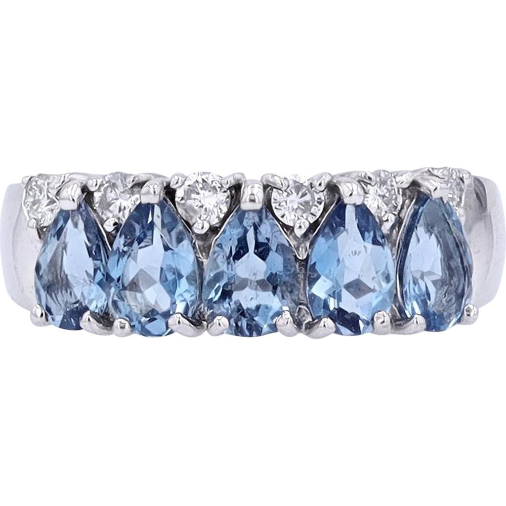 18K White Gold Aqua Ring with Pear - Shaped Aquamarine and Diamond Accents - 1.73 Carat Total Weight