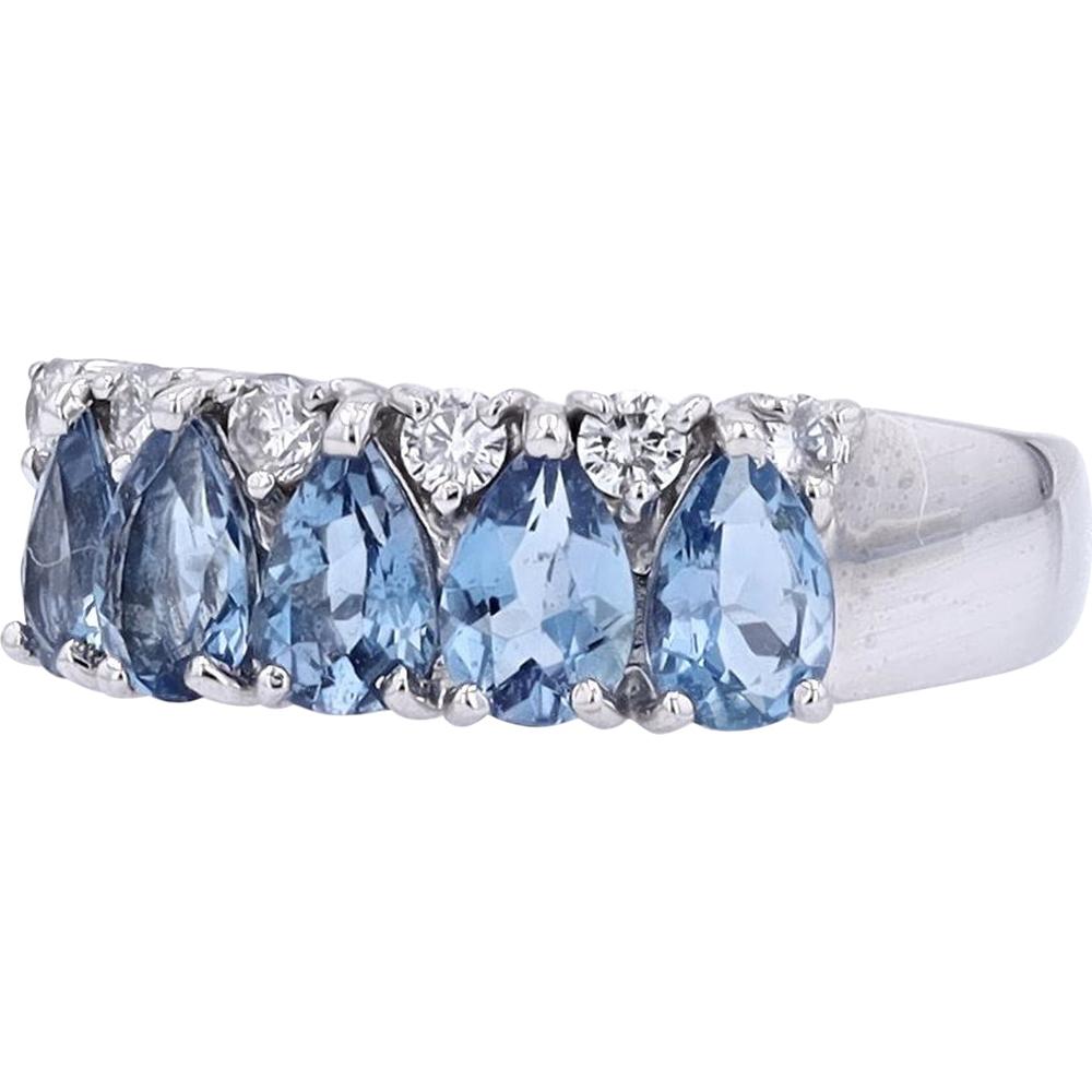 18K White Gold Aqua Ring with Pear - Shaped Aquamarine and Diamond Accents - 1.73 Carat Total Weight