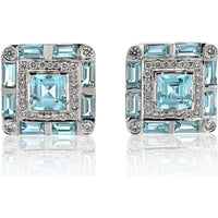 18K White Gold Aquamarine and Diamond Earrings - 2.25 Carats Total Diamond Weight