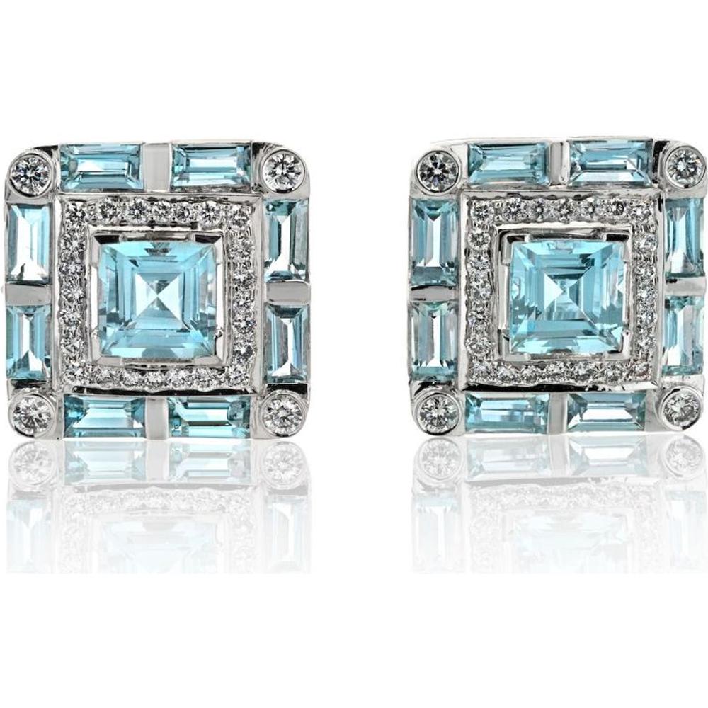 18K White Gold Aquamarine and Diamond Earrings - 2.25 Carats Total Diamond Weight
