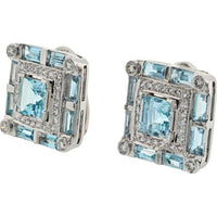 18K White Gold Aquamarine and Diamond Earrings - 2.25 Carats Total Diamond Weight