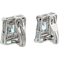 18K White Gold Aquamarine and Diamond Earrings - 2.25 Carats Total Diamond Weight