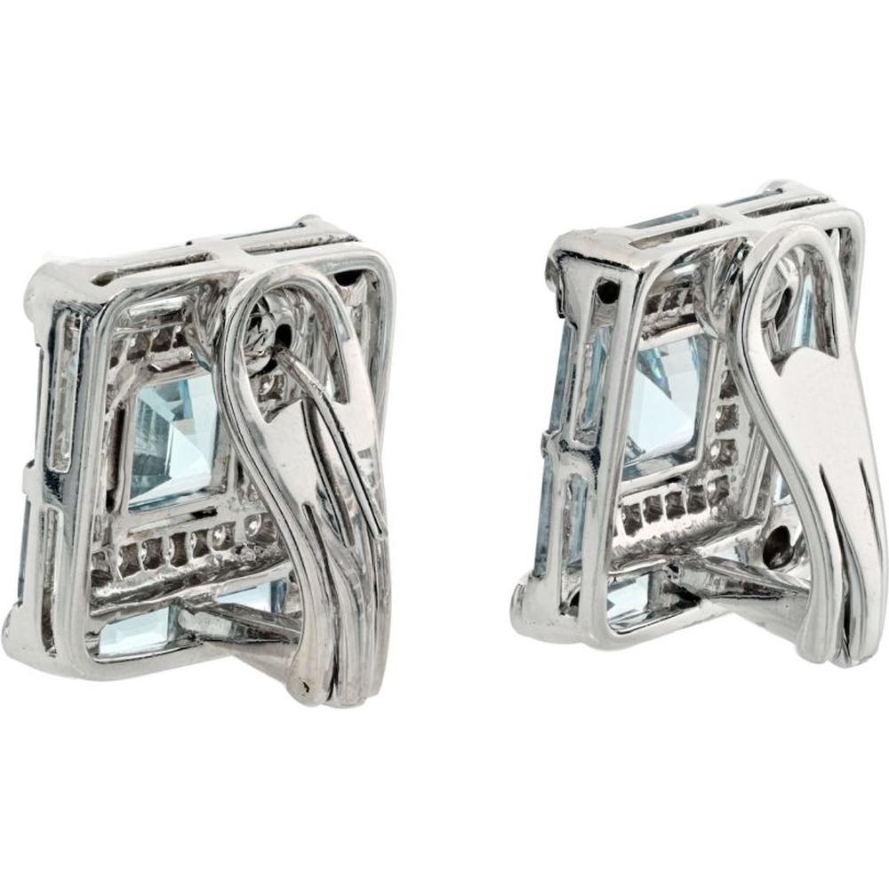 18K White Gold Aquamarine and Diamond Earrings - 2.25 Carats Total Diamond Weight