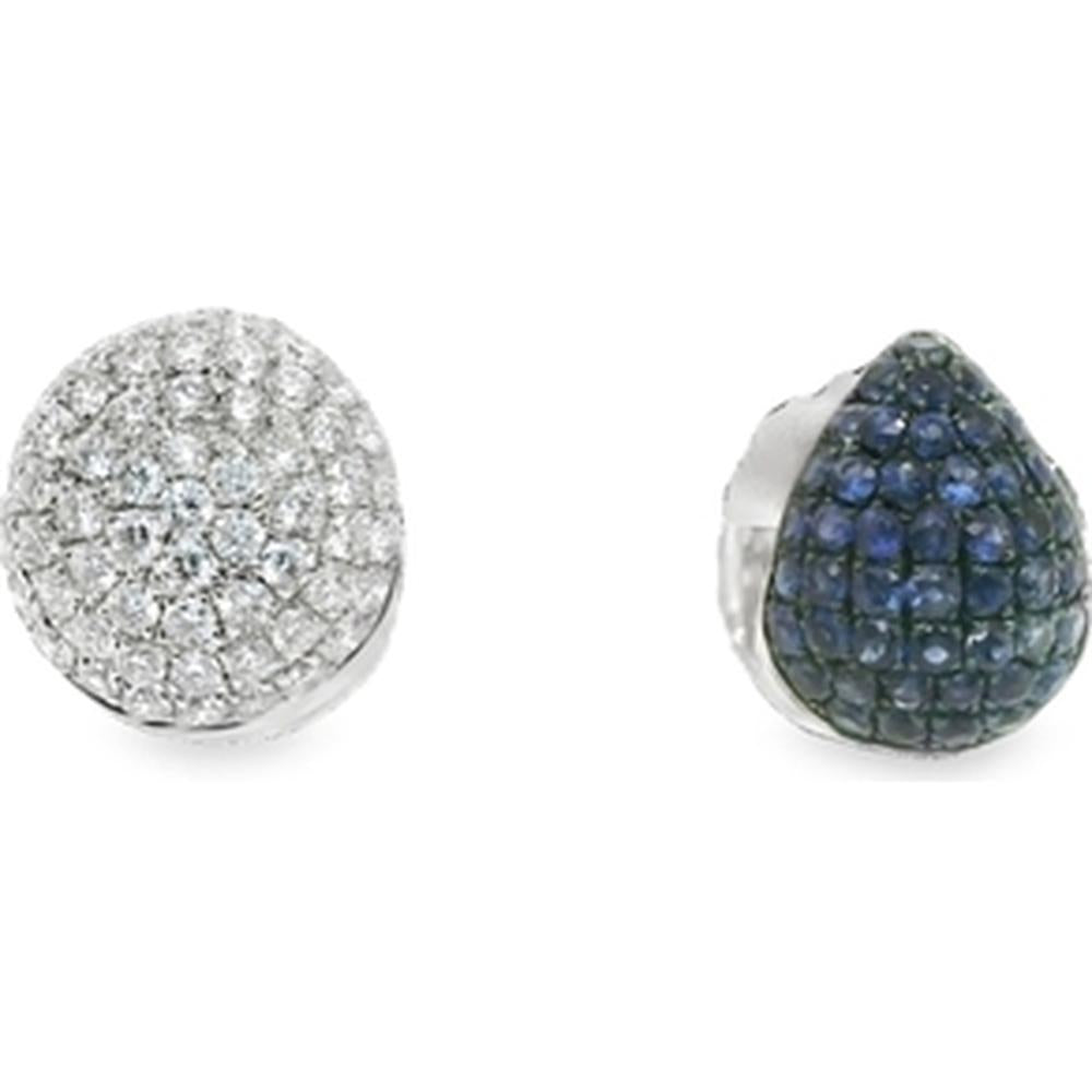 18K White Gold Asymmetrical Stud Earrings with Pavé Diamonds and Blue Sapphires by Afarin