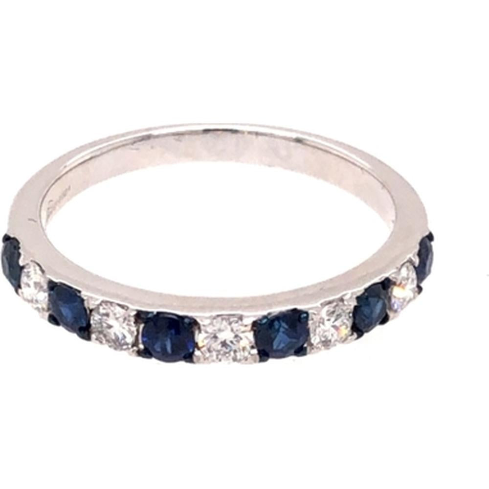 18K White Gold Band Ring with Alternating Blue Sapphires and Round Diamonds by Afarin