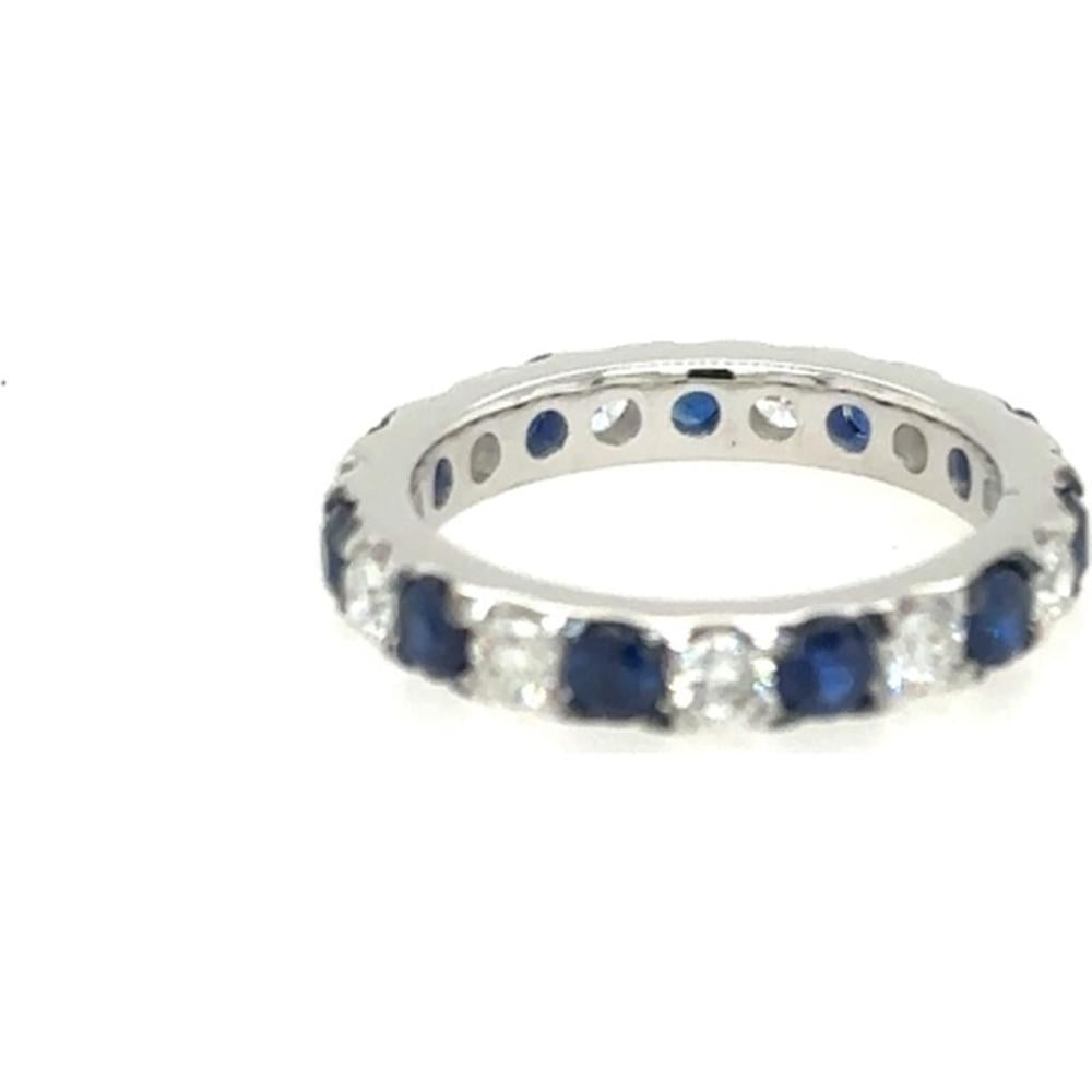 18K White Gold Band Ring with Alternating Blue Sapphires and Round Diamonds by Afarin