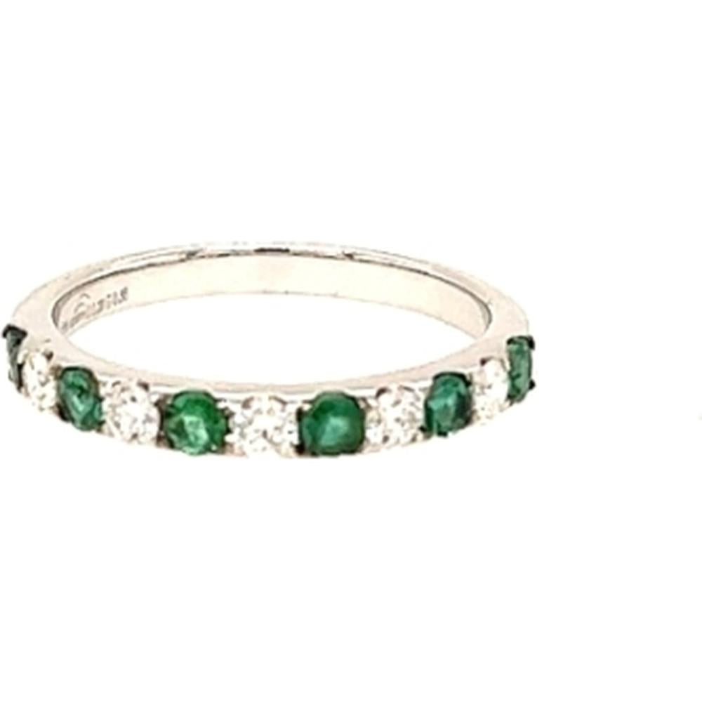 18K White Gold Band Ring with Alternating Emeralds and Diamonds by Afarin
