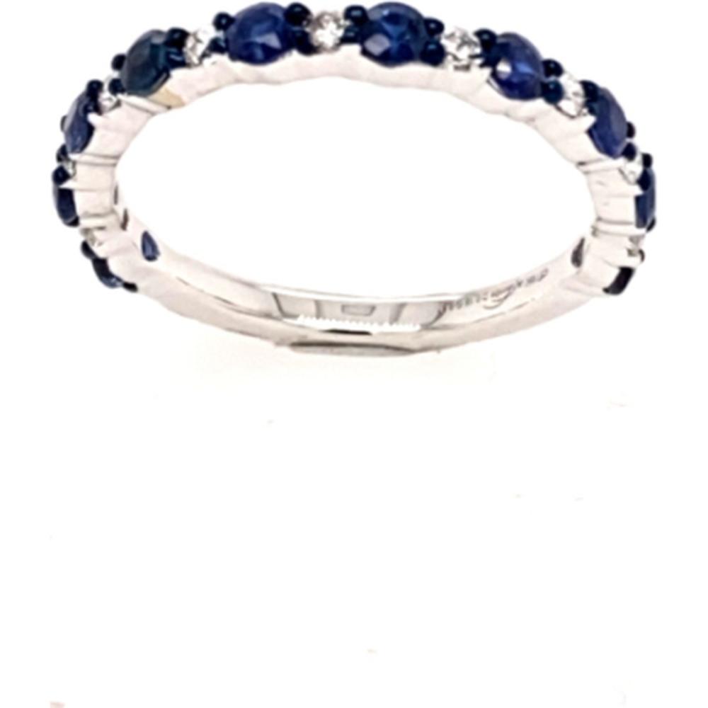18K White Gold Band Ring with Alternating Oval Blue Sapphires and Round Diamond Accents by Afarin