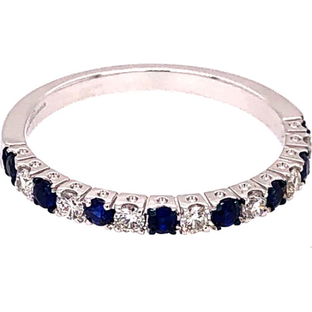 18K White Gold Band Ring with Alternating Round Blue Sapphires and Diamonds by Afarin