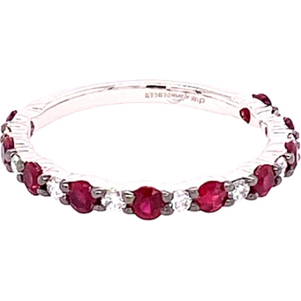18K White Gold Band Ring with Alternating Round Rubies and Diamonds by Afarin