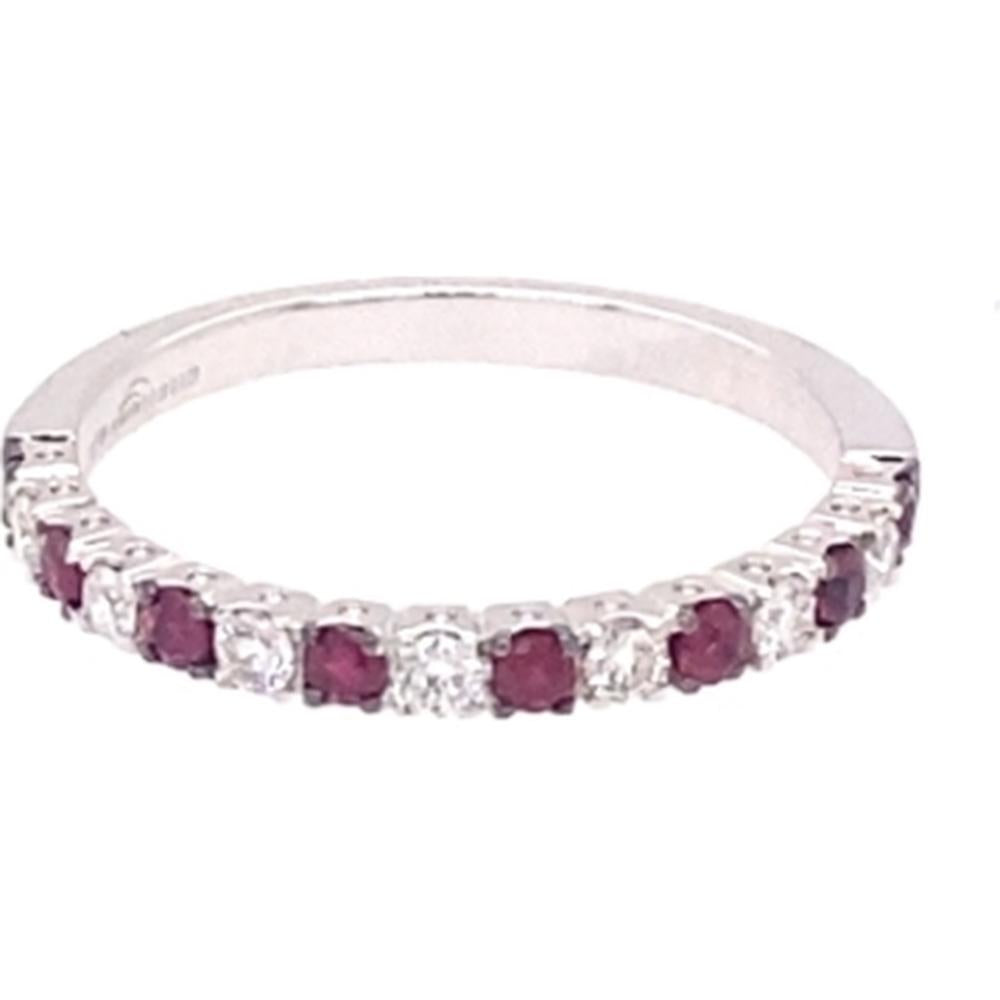 18K White Gold Band Ring with Alternating Round Rubies and Round Diamond Accents by Afarin