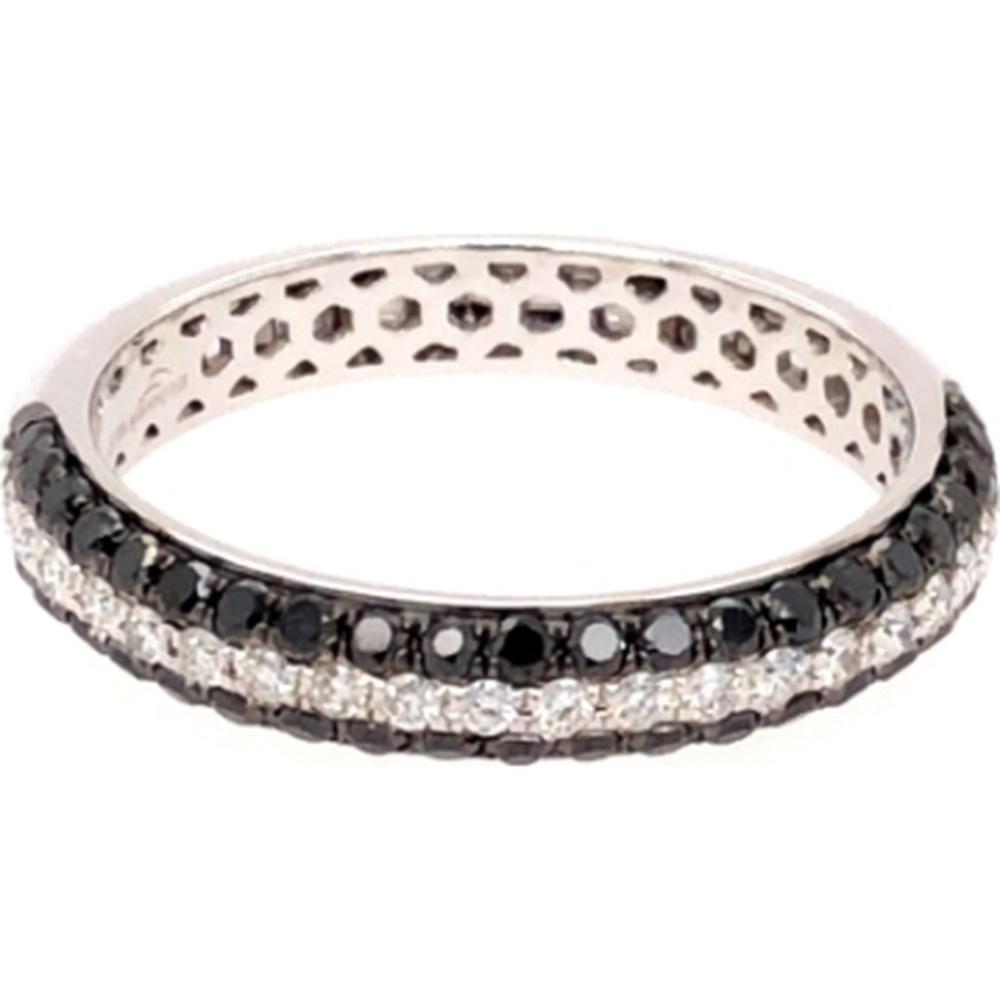 18K White Gold Band Ring with Black and White Round Diamonds by Afarin